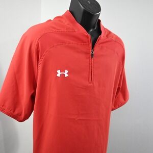 Under Armour 1/4 Zip Windbreaker Mens Size Large Red Short Sleeve Performance